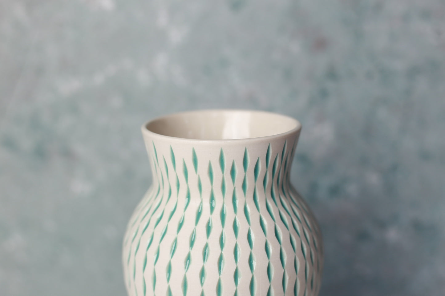 Handmade Porcelain Vase – Hand Carved Ceramic with Turquoise Detailing, High-Grade Porcelain, Modern Artisan Pottery