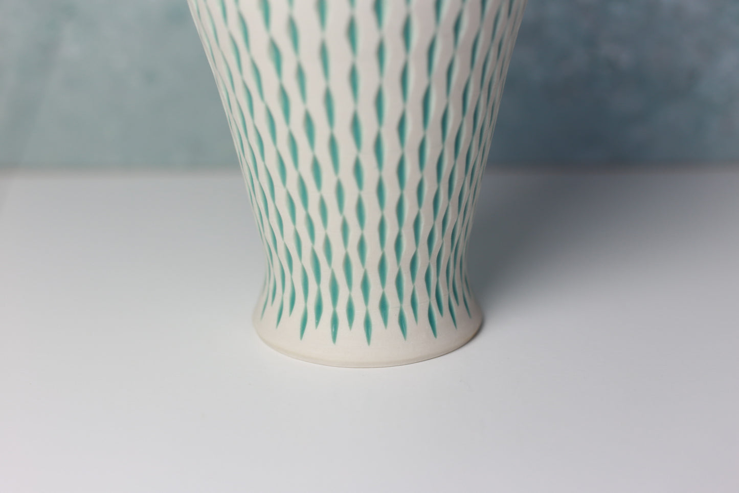 Handmade Porcelain Vase – Hand Carved Ceramic with Turquoise Detailing, High-Grade Porcelain, Modern Artisan Pottery