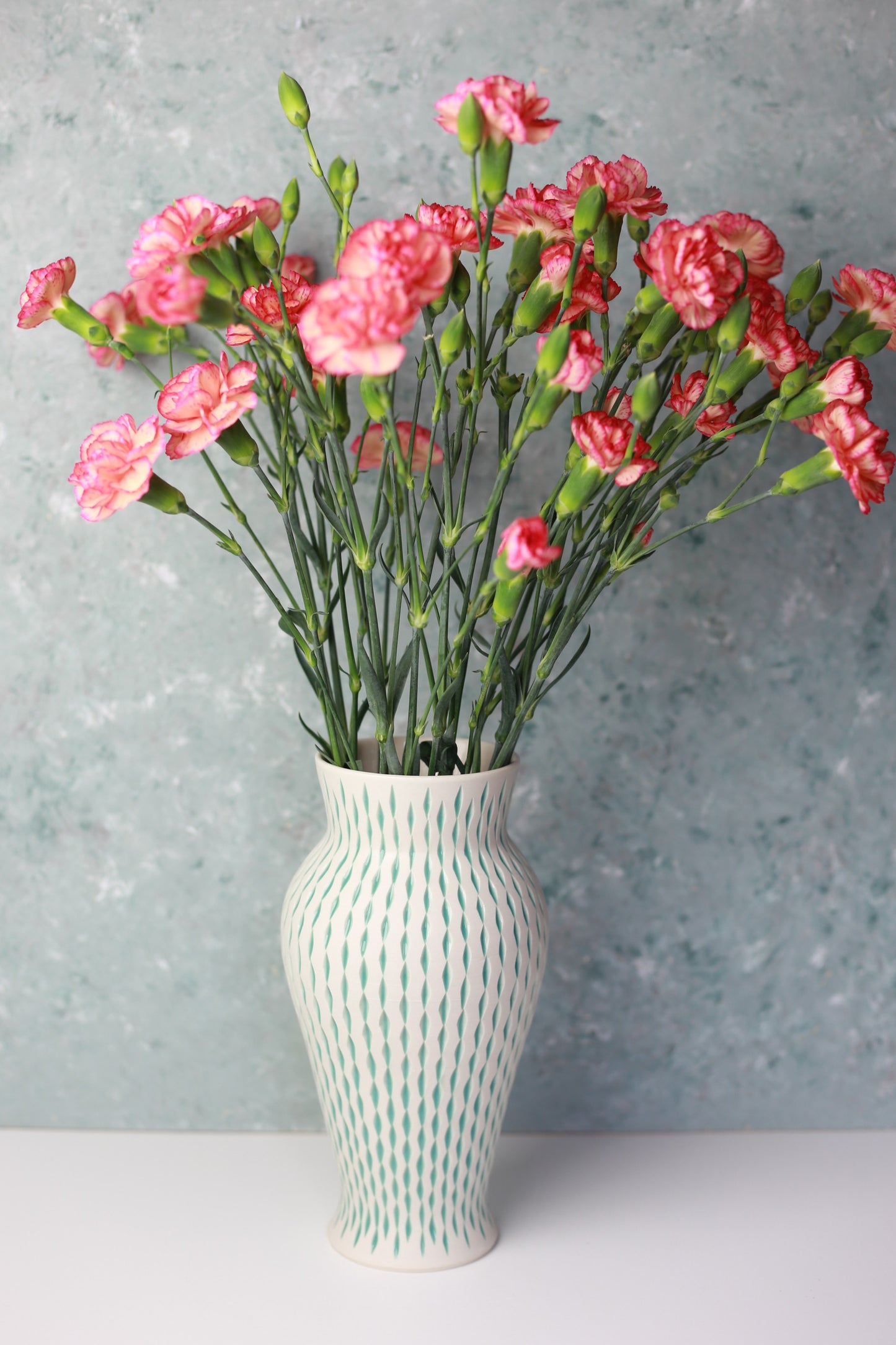 Handmade Porcelain Vase – Hand Carved Ceramic with Turquoise Detailing, High-Grade Porcelain, Modern Artisan Pottery