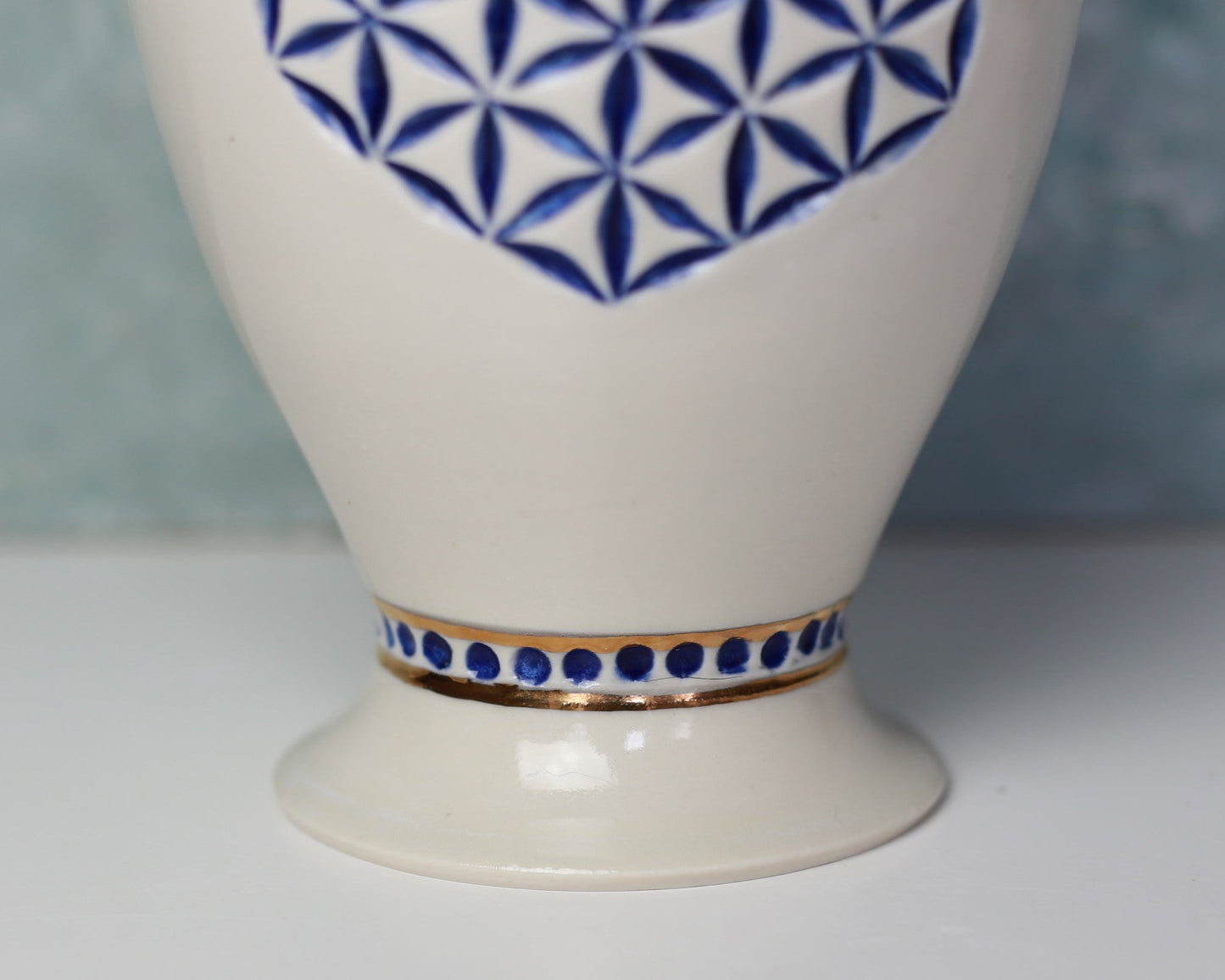 Handmade Porcelain Vase: 22K Gold Flower of Life Sacred Geometry