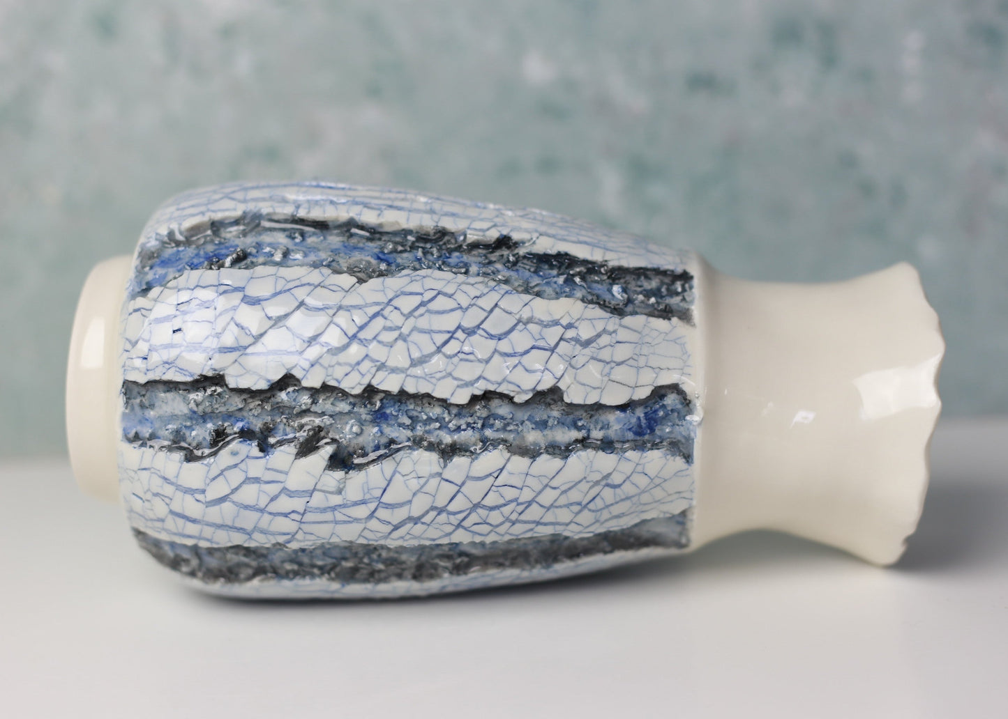 Handmade Porcelain Glacier Vase – Hand Carved & Painted Ceramic, Inspired by Nature’s Ice Formations