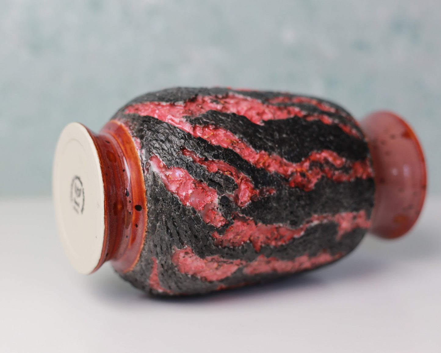 Handmade Porcelain Lava Vase – Hand Carved & Painted Ceramic, Dark Red, Black Textured Pottery