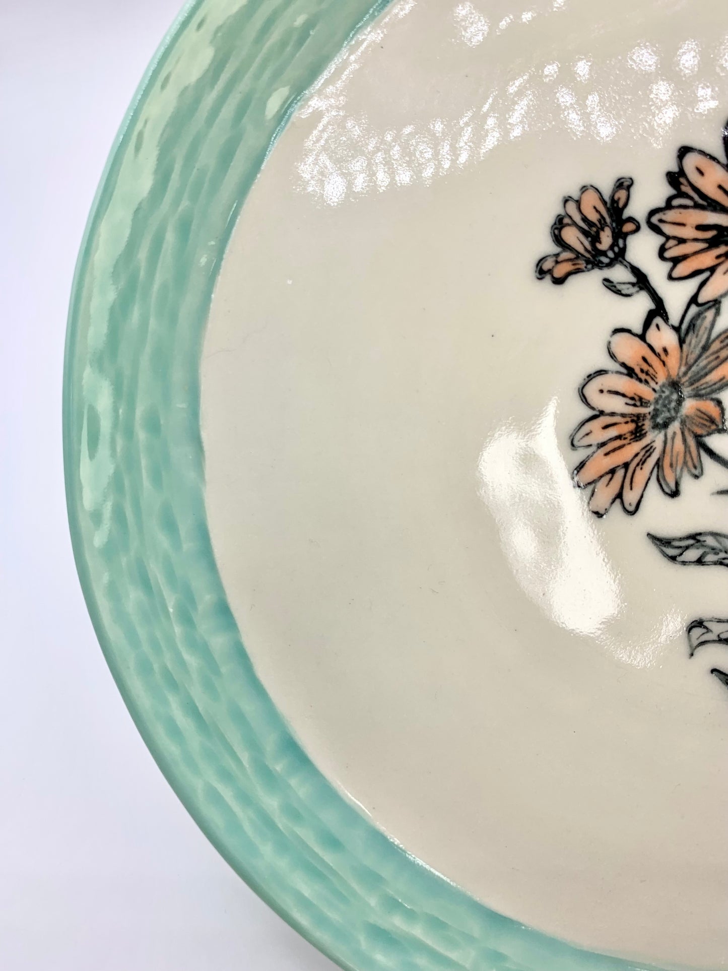 Handmade porcelain plate with daisy flower, dessert plate, salad plate