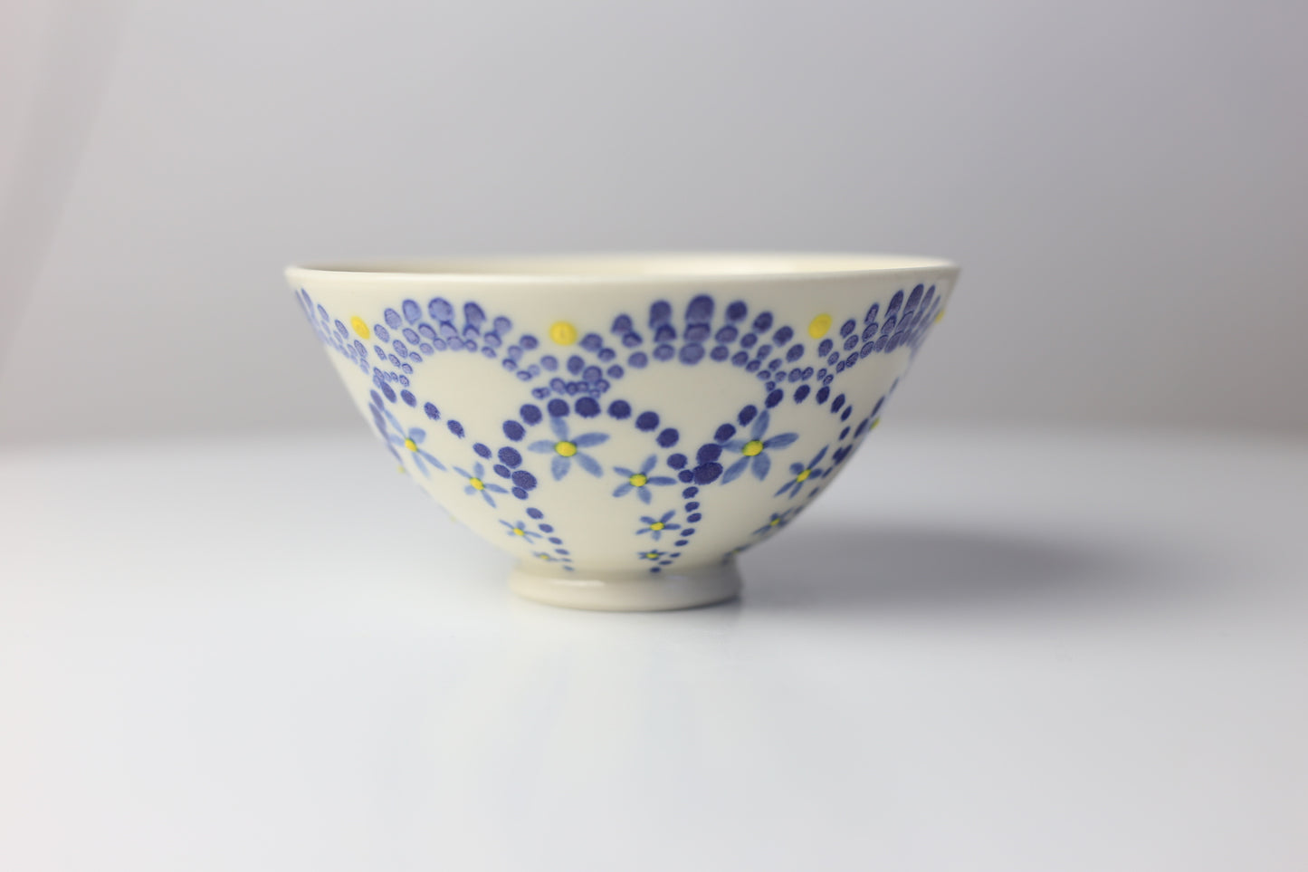 Small porcelain bowl with blue dotted mandala design #36
