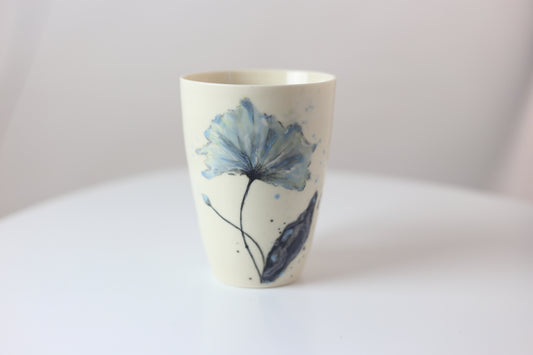 16 oz large porcelain mug with blue floral design #24