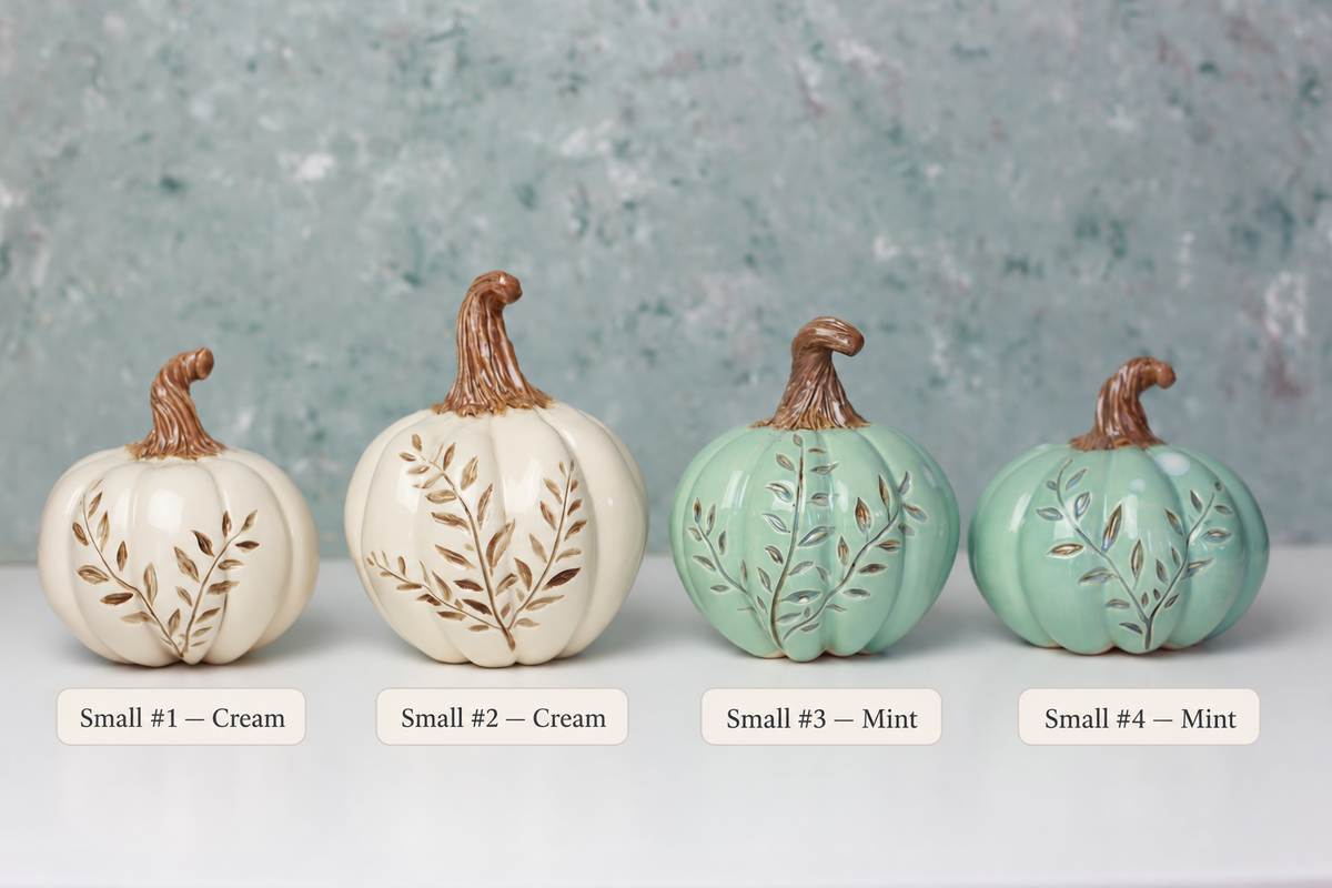 Handmade Porcelain Pumpkins | Carved Botanical Fall Decor