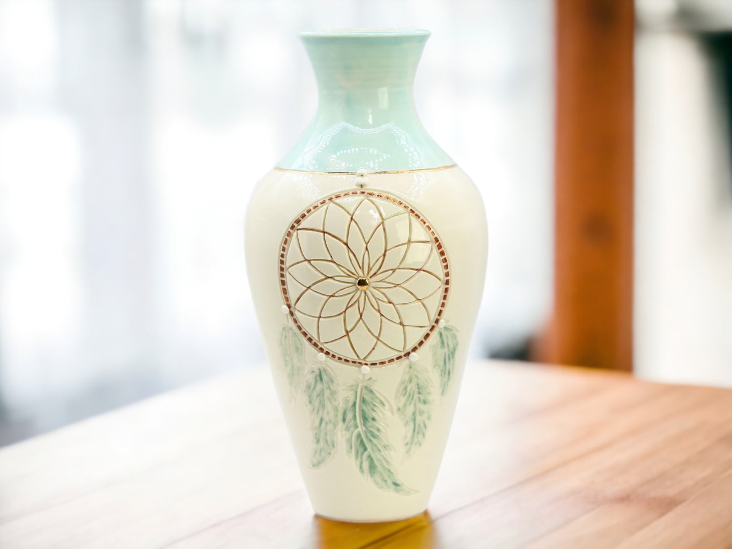 Dreamcatcher Porcelain Vase w/ 22 K Gold, handmade vase