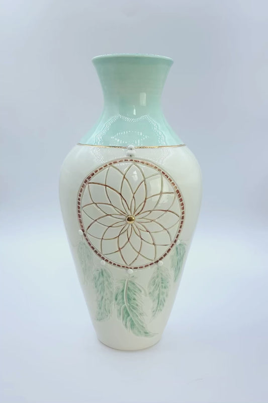 Dreamcatcher Porcelain Vase w/ 22 K Gold, handmade vase