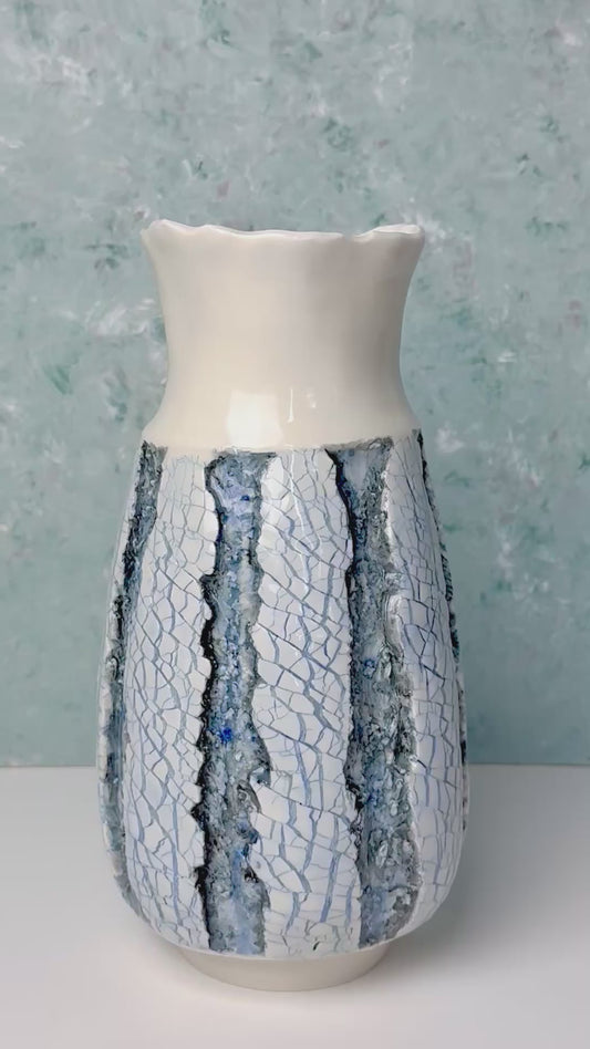 Handmade Porcelain Glacier Vase – Hand Carved & Painted Ceramic, Inspired by Nature’s Ice Formations