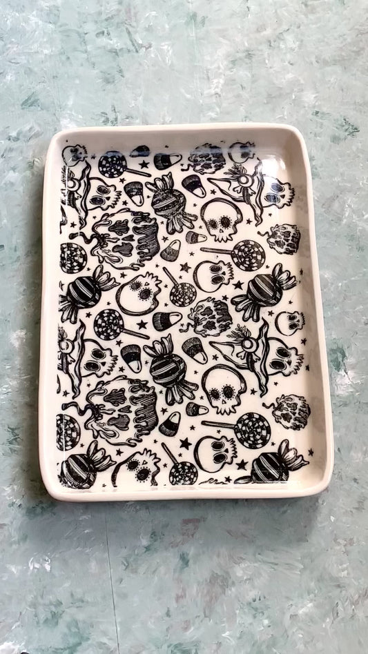 Handmade Halloween Sugar Skull Porcelain Tray