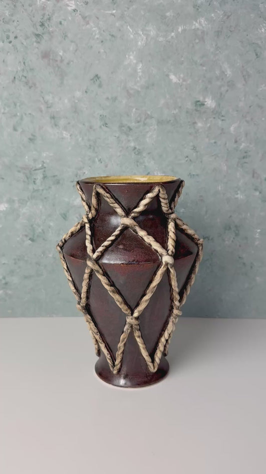 Handmade Porcelain Rope Vase – Hand-Built Ceramic, Vintage Copper color, Sculptural Artisan Pottery