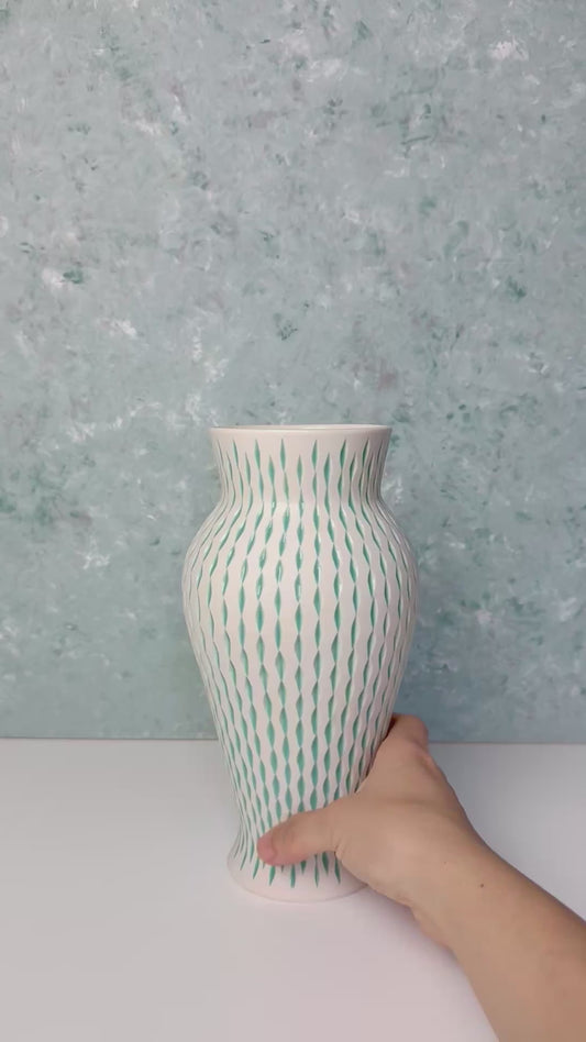 Handmade Porcelain Vase – Hand Carved Ceramic with Turquoise Detailing, High-Grade Porcelain, Modern Artisan Pottery