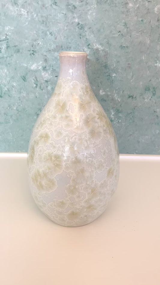 Large bud vase with lavender hue and gold crystals