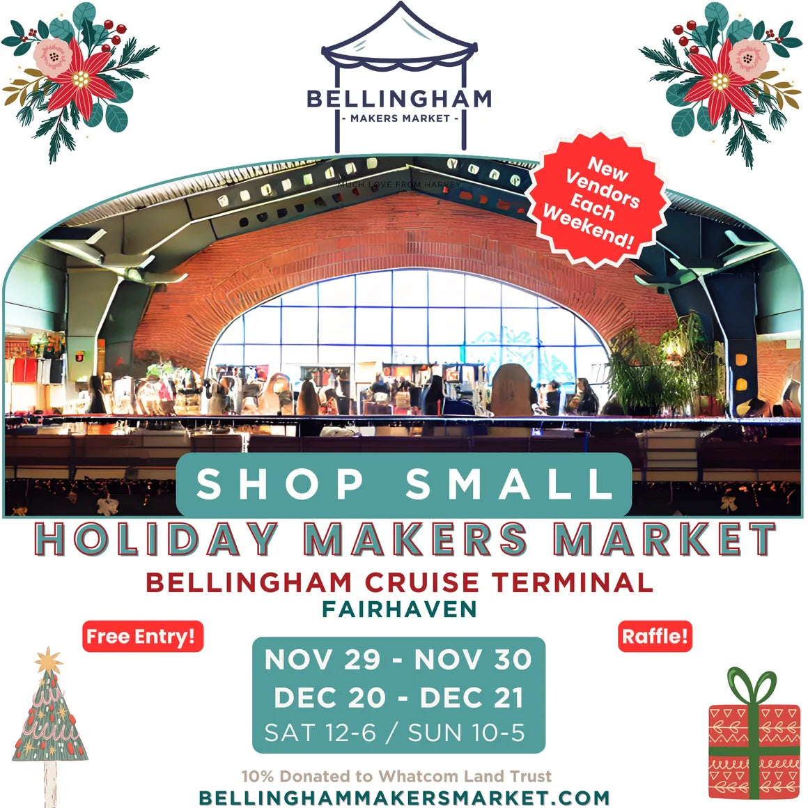 Advertisement for the Bellingham Makers Market with a festive design and event details.